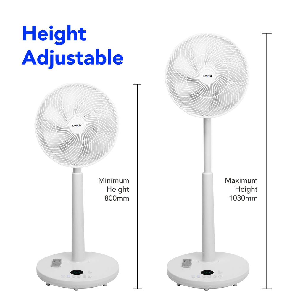 Devola Low Noise 30W 12 Speed 12-inch DC Pedestal Fan - White - DV12DCPFAN