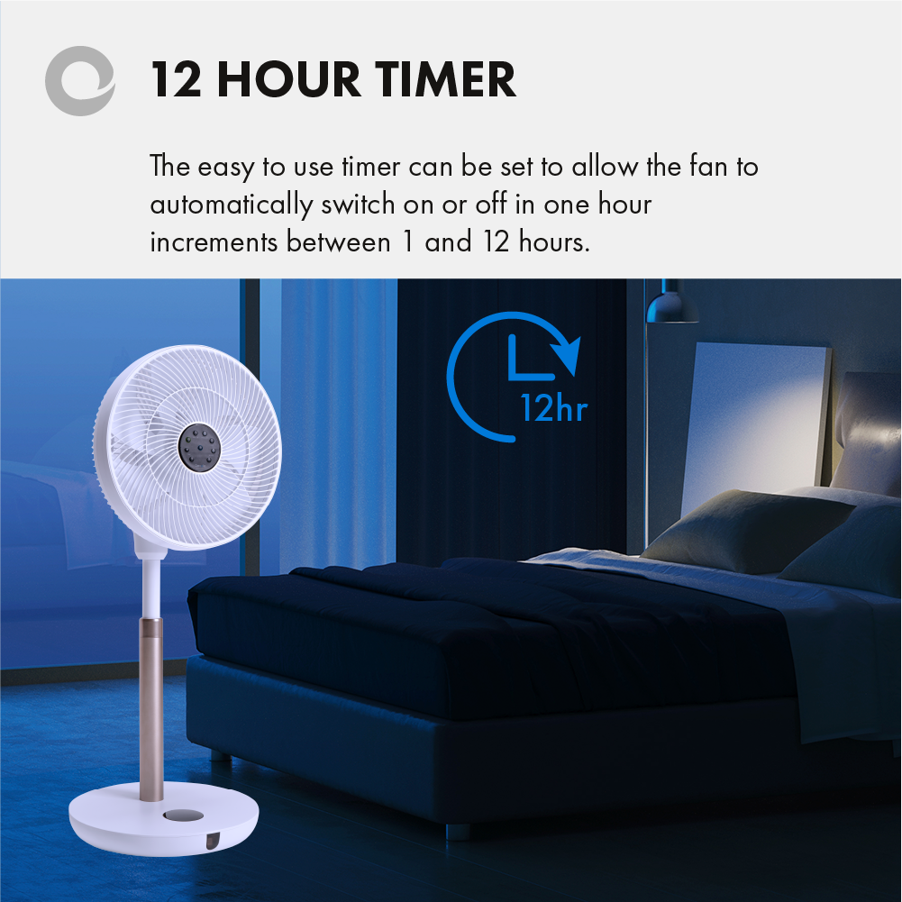 Devola Ultra Quiet 28W 12 Speed 12-inch DC Pedestal Fan - White - DV12PDQM