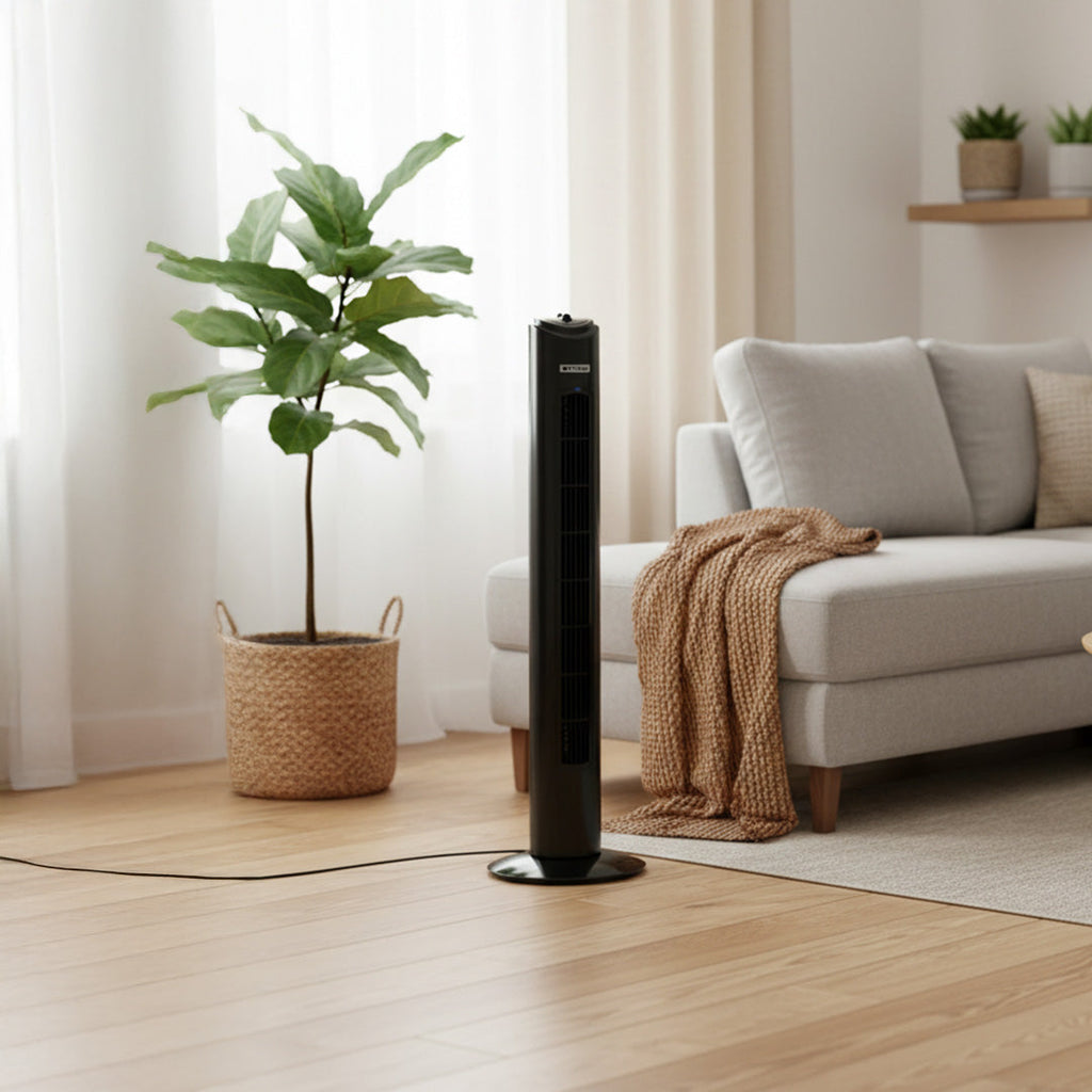 Status 32" Oscillating Tower Fan - 3 Speed, 120 Timer, 360 Degree - Black - S32BTOWERFAN