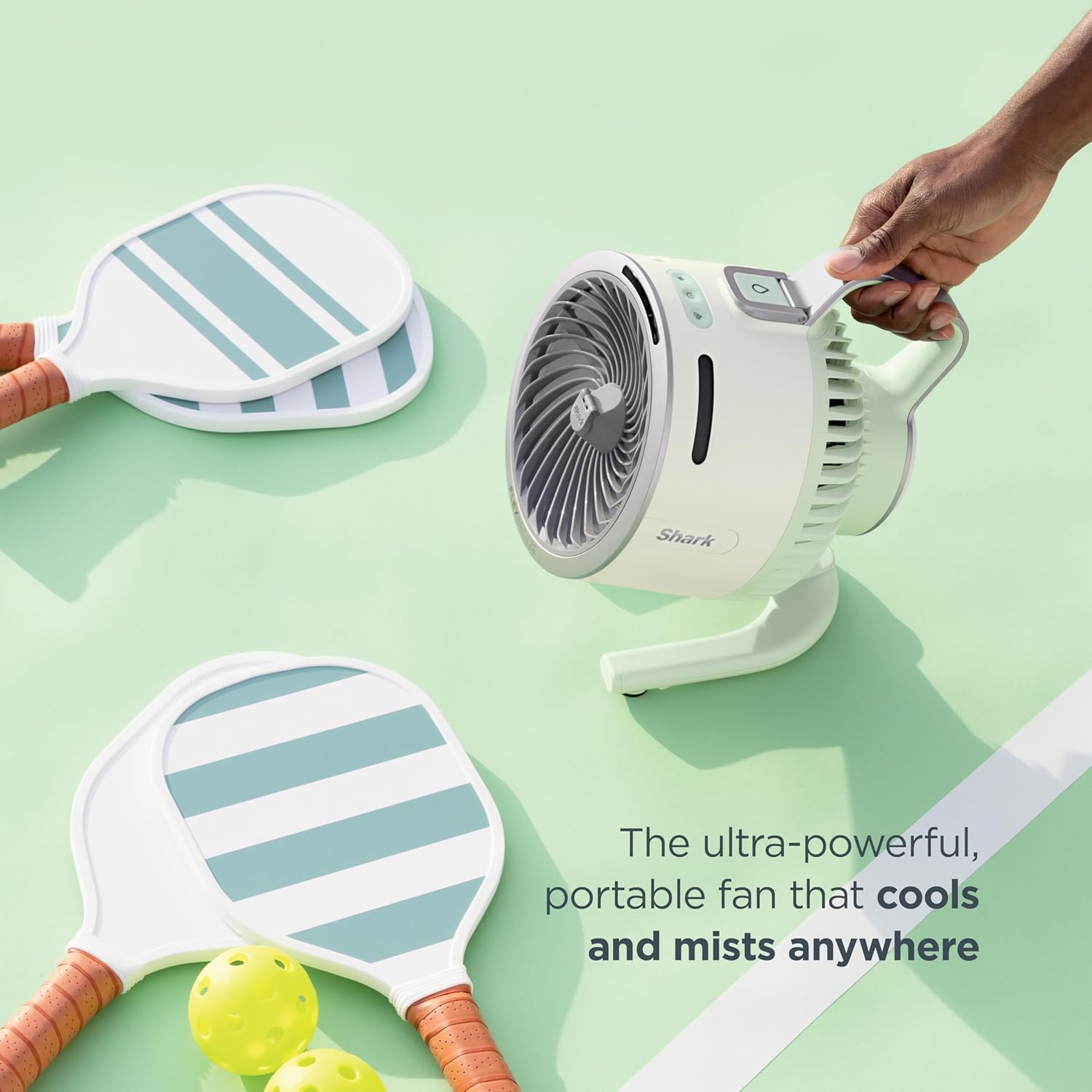 Shark FlexBreeze HydroGo Fan + Car Charger, ultra-powerful portable fan that mists indoors & outdoors, 5 speeds, evaporative misting