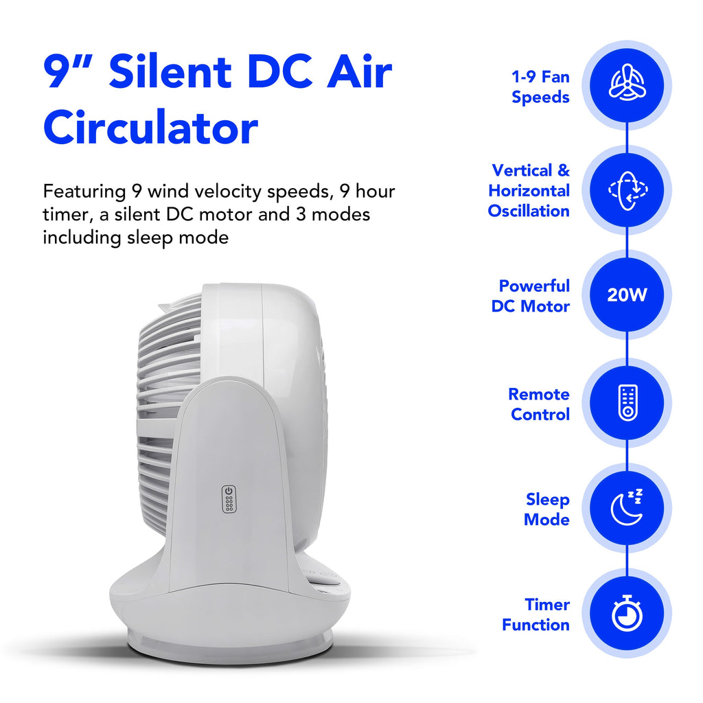 Devola Low Noise 20W 9 Speed 9-inch DC Desk Fan - White - DVF7DCFAN