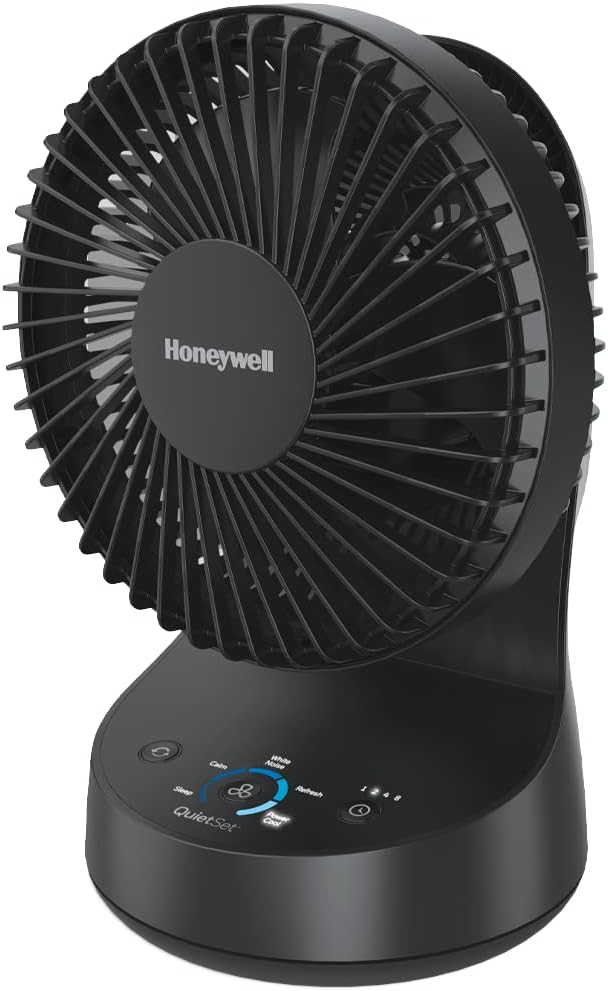 Honeywell QuietSet 5 Oscillating Table Fan, Black - Personal and Small Room Fan with Quiet Operation and 5 Levels of Power and Sound