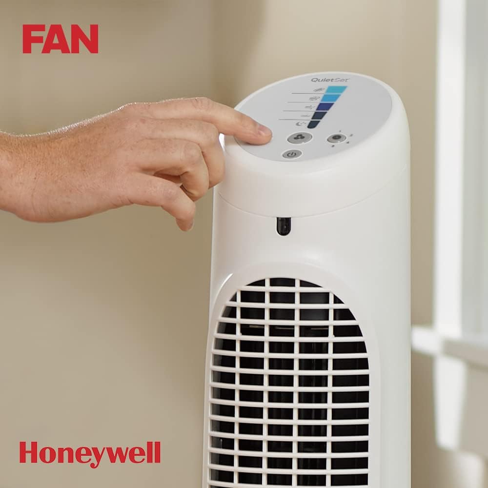 Honeywell QuietSet Whole Room Oscillating Tower Fan, 5 Speed Settings, Oscillating 80, Timer Function, Auto-Off Lights, Remote Control HYF260