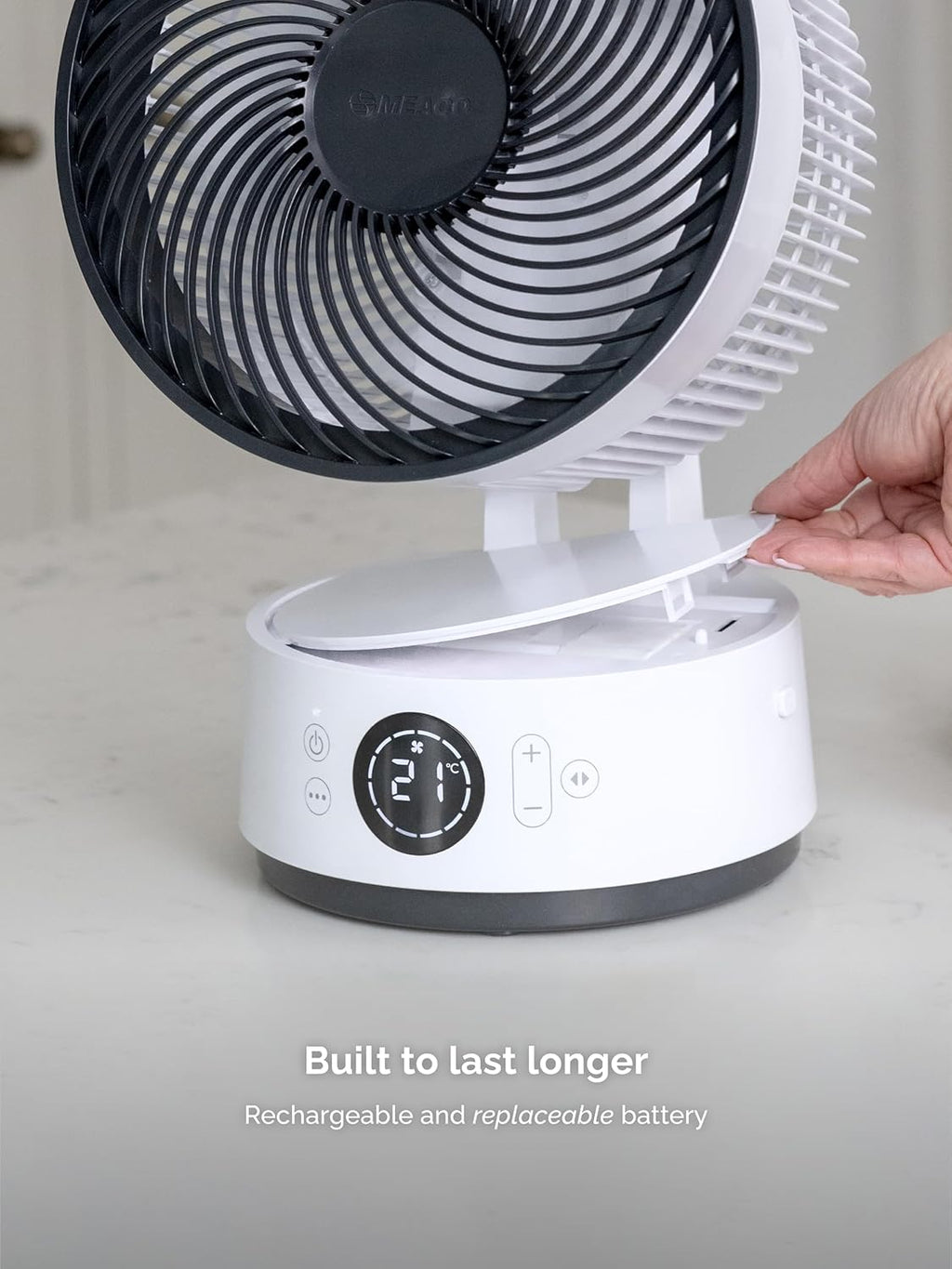 MeacoFan Sefte 6 inch Portable Battery Air Circulator, 12 Speeds, 22dB Ultra Quiet, Cordless, Oscillating Desk Fan, Rechargeable + Remote, 26h Runtime