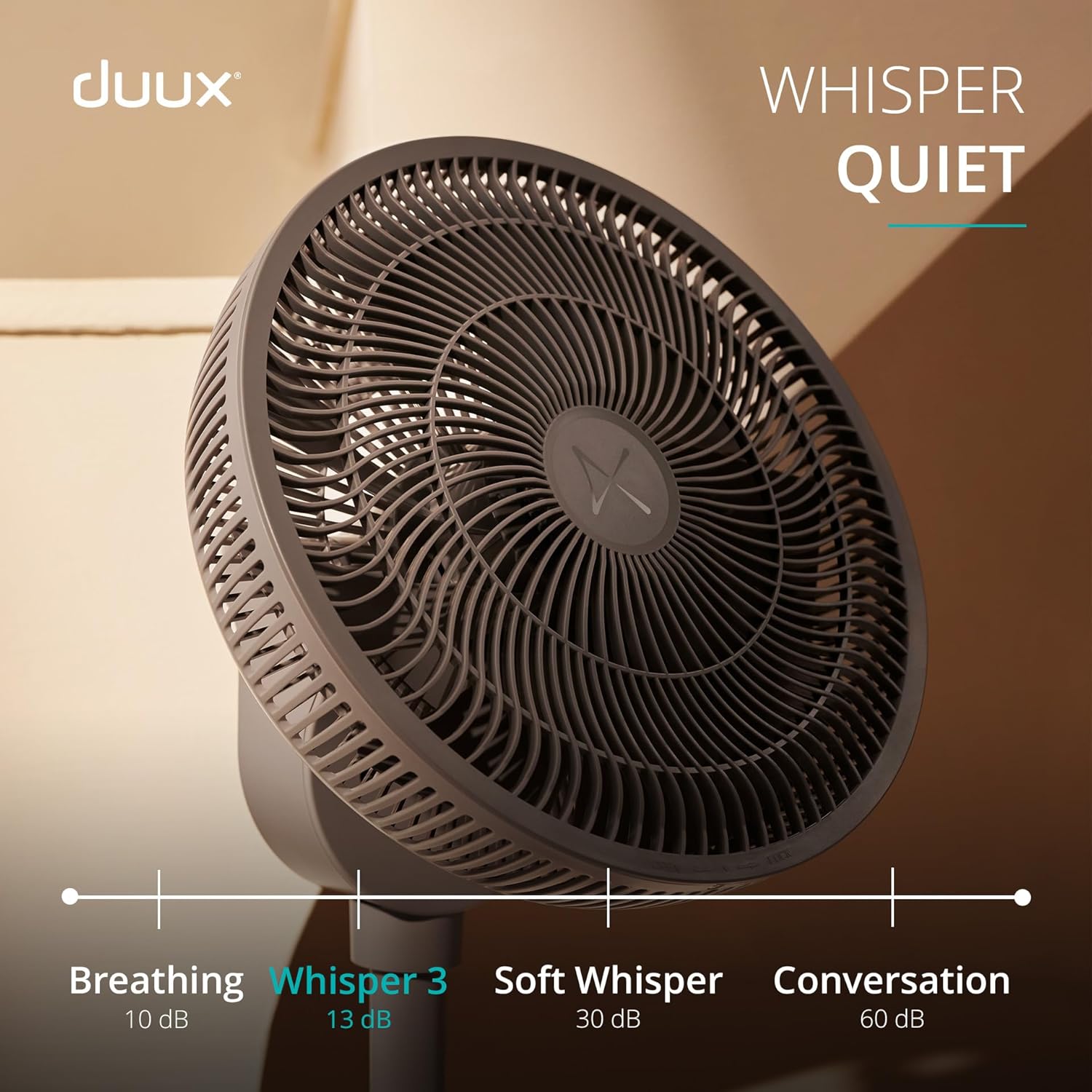 Duux Whisper 3 Standing Fan - 13dB, 26 Cooling Speeds, Height Adjustable Telescopic Stand, Multi-direction Oscillation, Quiet Fan For Bedroom with Night Mode