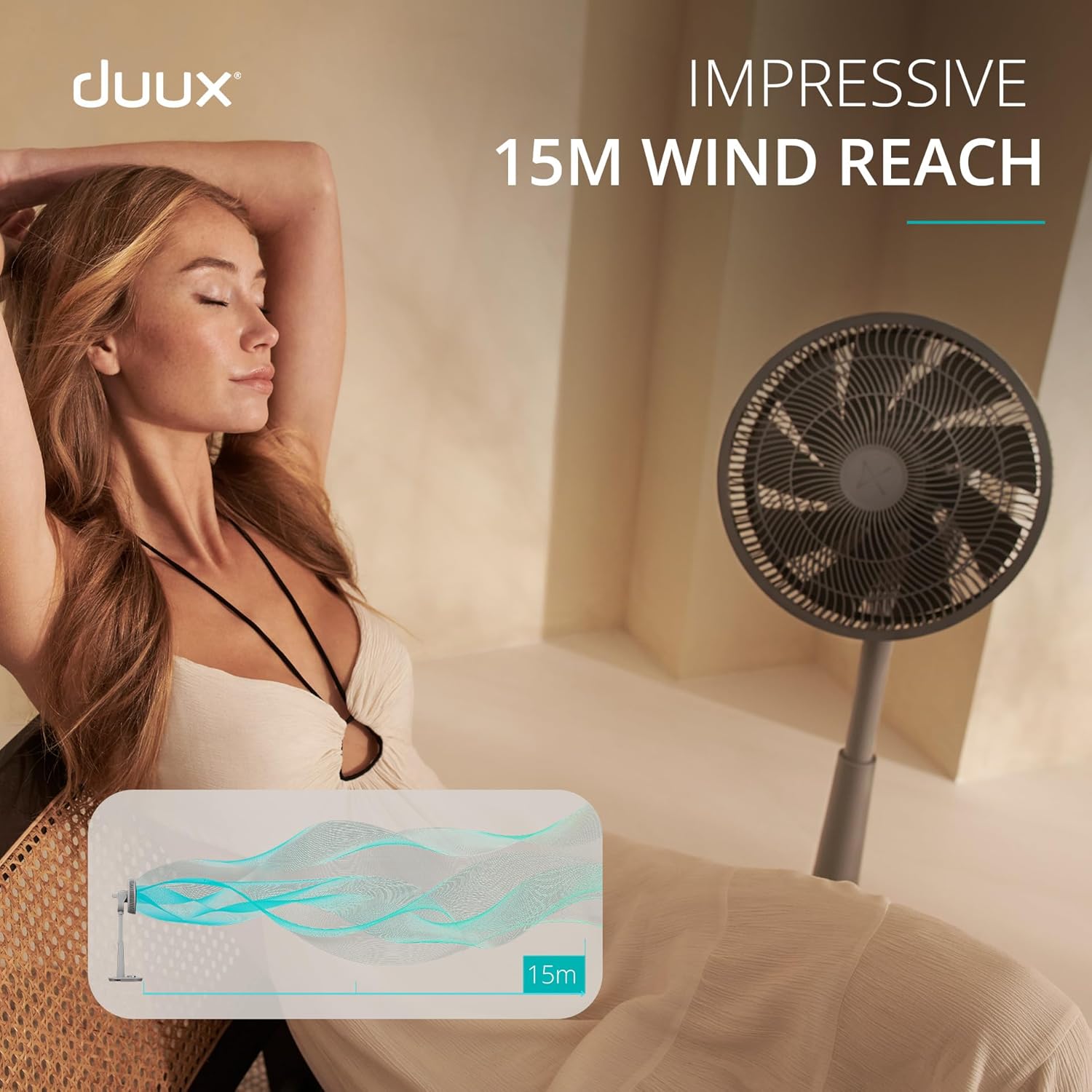 Duux Whisper 3 Standing Fan - 13dB, 26 Cooling Speeds, Height Adjustable Telescopic Stand, Multi-direction Oscillation, Quiet Fan For Bedroom with Night Mode