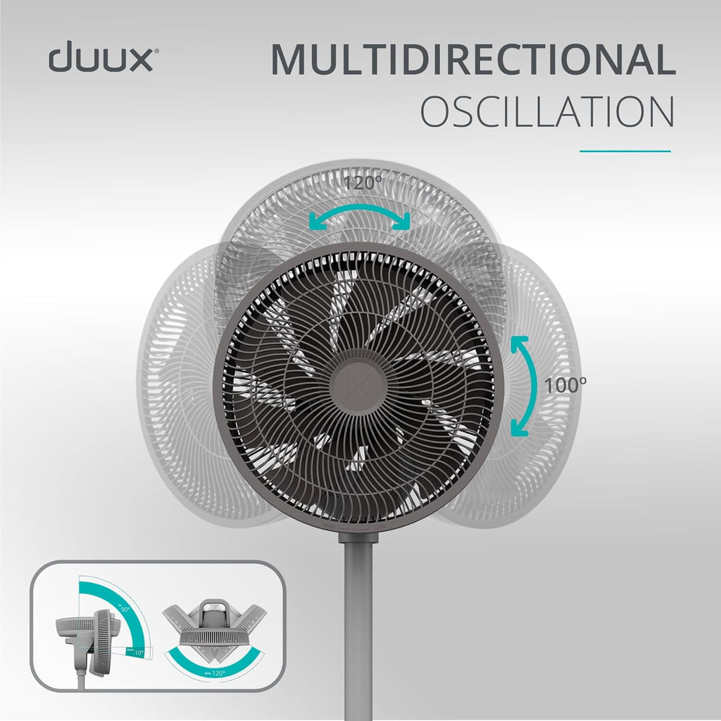 Duux Whisper 3 Standing Fan - 13dB, 26 Cooling Speeds, Height Adjustable Telescopic Stand, Multi-direction Oscillation, Quiet Fan For Bedroom with Night Mode